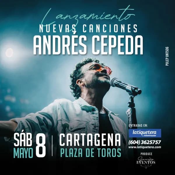 Andrés Cepeda en Cartagena en Cartagena: 8 de mayo y boletas 2027