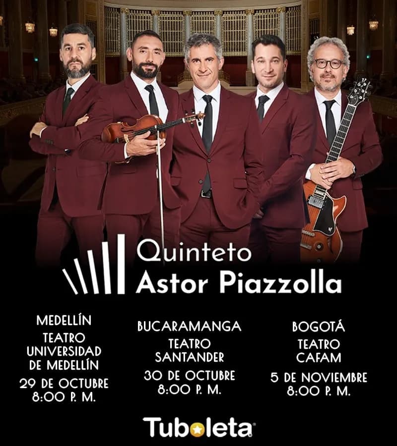 Quinteto de Astor Piazzolla en Medellín: boletas 2026