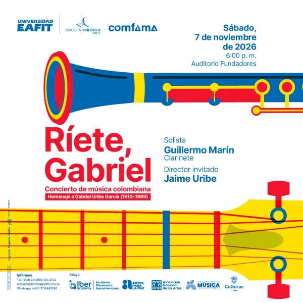 RÍETE, GABRIEL. Concierto de música colombiana. Homenaje a Gabriel Uribe García (1910-1989) en Colombia: 7 de noviembre y boletas 2026