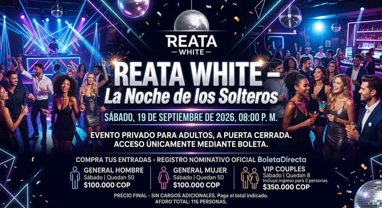 Logo de REATA WHITE – La Noche de los Solteros.