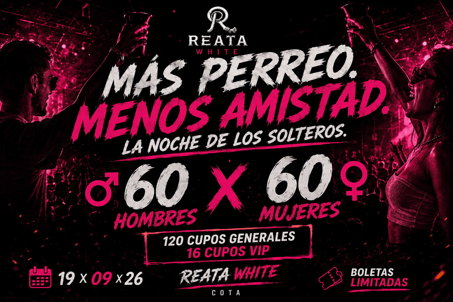 Logo de REATA WHITE – La Noche de los Solteros.