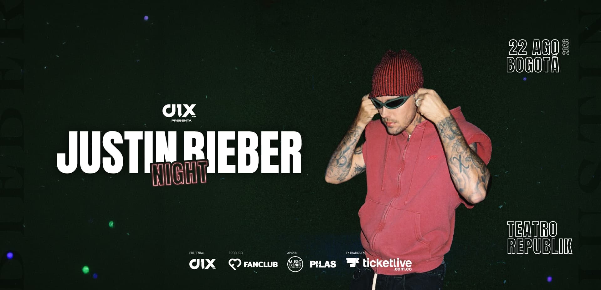 Justin Bieber Night: 22 agosto 2026, Bogotá