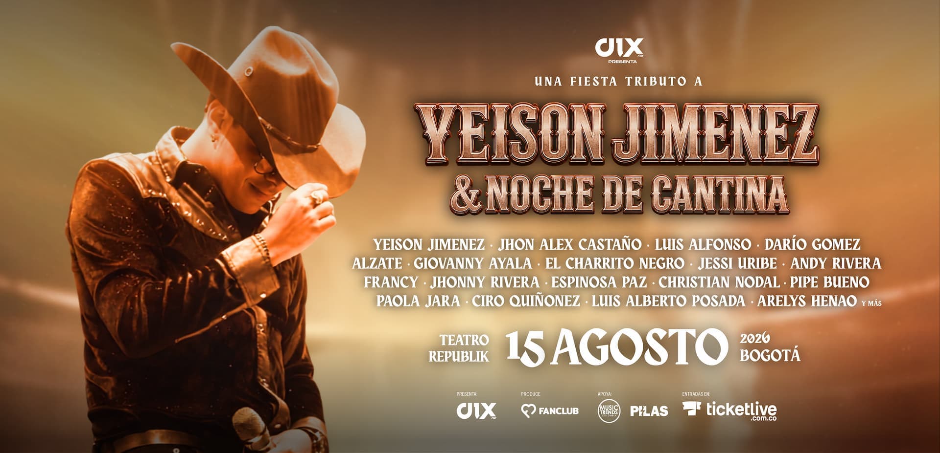 Yeison Jiménez & Noche de Cantina, 15 agosto 2026, Bogotá
